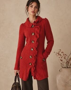 Charlie & Robin Wool Sweater Jacket Anthropologie Orange SZS